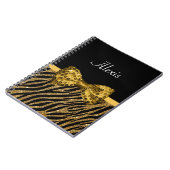 Classy Gold Zebra print FAUX Glitz Bow met naam Notitieboek (Linkerzijde)