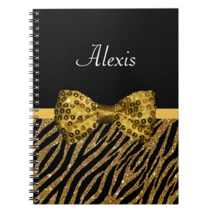 Classy Gold Zebra print FAUX Glitz Bow met naam Notitieboek
