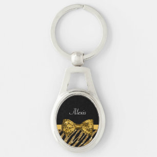 Classy Gold Zebra print FAUX Glitz Bow met naam Sleutelhanger