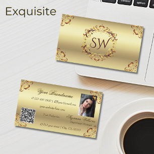 Classy Golden Decor Monogram Foto QR-code Visitekaartje