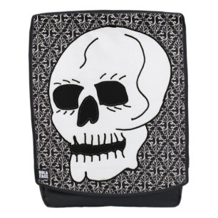 Classy Gothic White Skull op Black White Damask Rugtassen