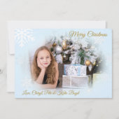 Classy Goud en Blauw Aangepaste Foto Kerstmis Kaart (Voorkant)