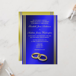 Classy goud en blauw, trouwringen bruiloft kaart