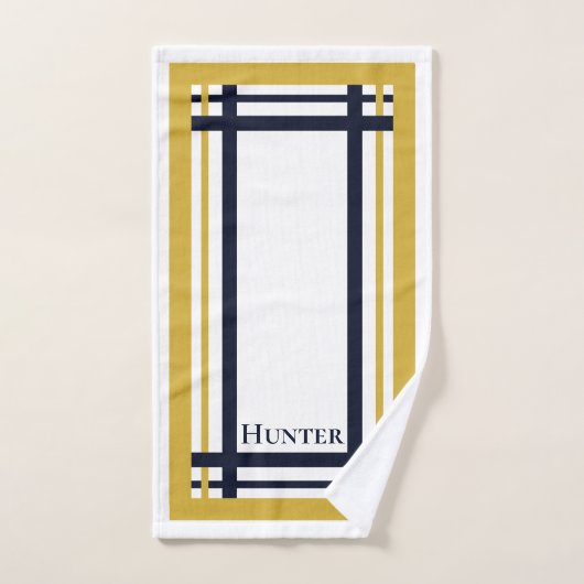 Classy Goud en Navy Striped Monogrammed Bad Handdoek (Handdoek)