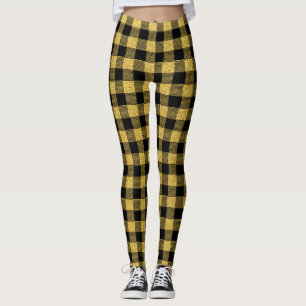 Classy Goud en zwart Buffalo geruite patroon Leggings