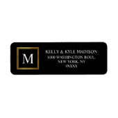 Classy Goud Lijst Zwart Monogram Bruiloft Etiket (Voorkant)