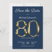 Classy Goud Navy Blauw 80ste Verjaardagsfeest Save The Date (Voorkant)