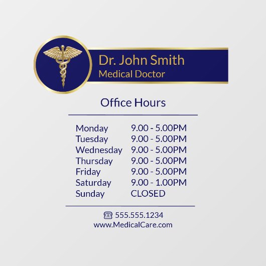 Classy Gouden Medische Caduceus Blauwe Openingsure Raamsticker (Vel)