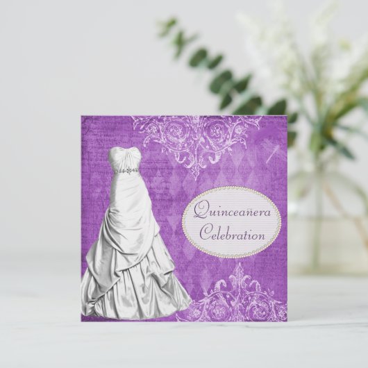 Classy Gown Shabby Chic Paars Quinceanera Kaart (Staand voorkant)
