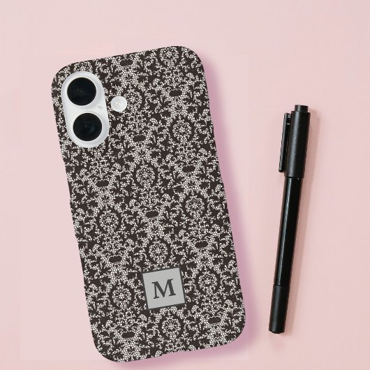 Classy Gray Black Damask Monogram Case-Mate iPhone Case