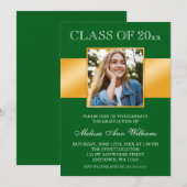 Classy Green Gold Photo Faire-part de graduation (Devant / Derrière)