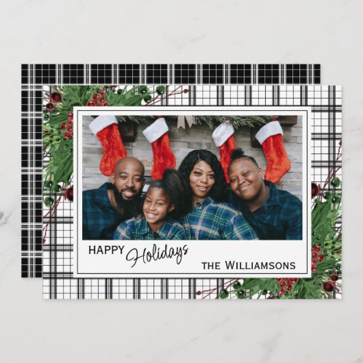 Classy Green Holly Red Berries botanische olie Feestdagenkaart (Voorkant / Achterkant)