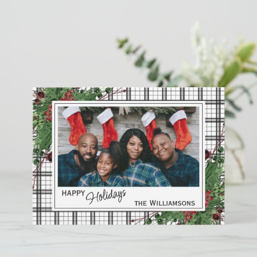 Classy Green Holly Red Berries botanische olie Feestdagenkaart (Staand voorkant)