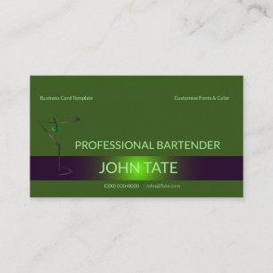 Classy Green Martini Metallic Bartender Sjabloon Visitekaartje