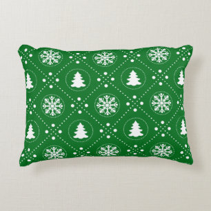 Classy Green White Snowflake-kerstboomontwerp Decoratief Kussen