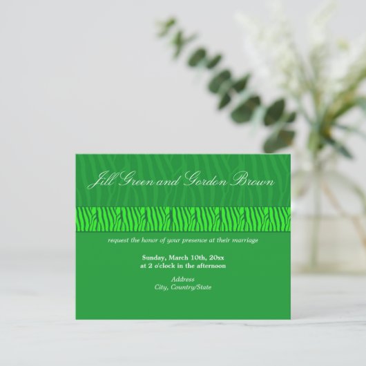 Classy Green Zebra Pattern Wedding Kaart (Staand voorkant)