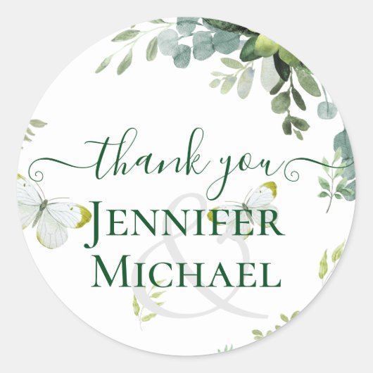 Classy Greenery Foliage Wedding Ronde Sticker (Voorkant)
