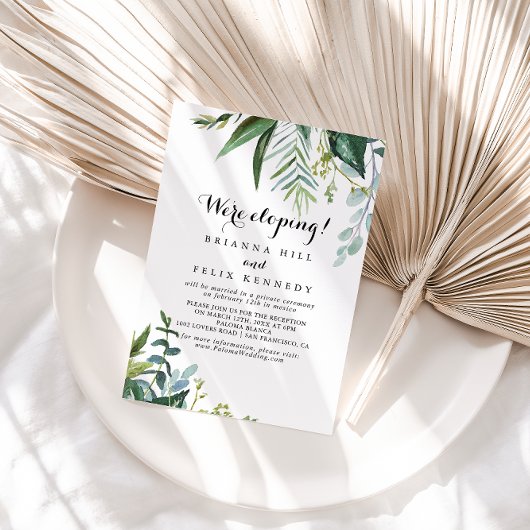 Classy Greenery Tropical Elopement Reception Kaart