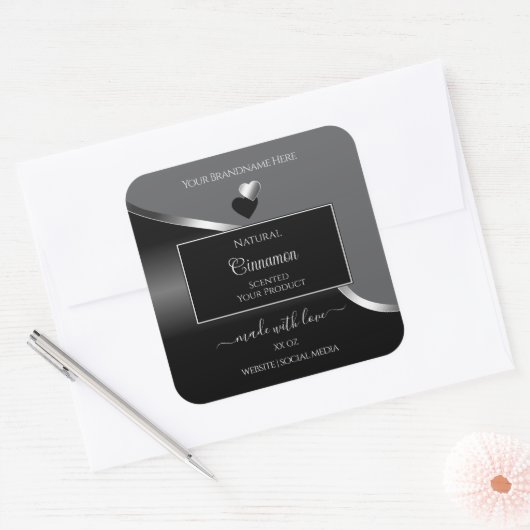 Classy Grey Black Wavy Silver Hearts Product Label (Envelop)