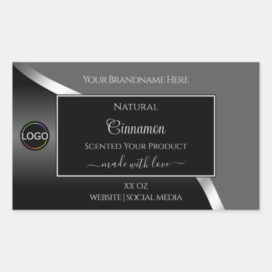 Classy Grey Black Wavy Silver Logo Productlabels Rechthoekige Sticker (Voorkant)