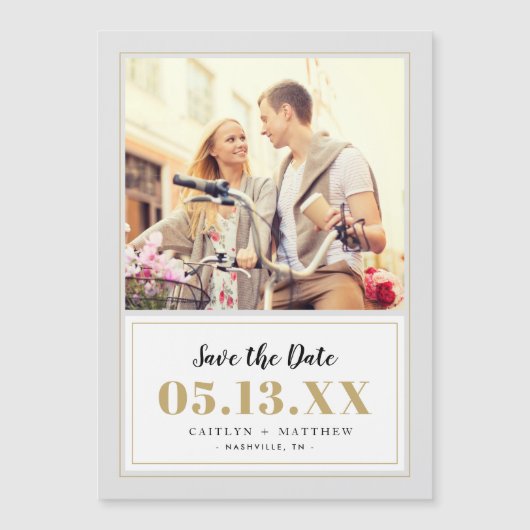 Classy Grey en Gold Photo Save the Date (Voorkant)