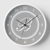 Classy grijs en wit aangepaste monogram wandklok (Voorkant)