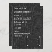 classy gris cuir fête de graduation Invitation (Devant / Derrière)