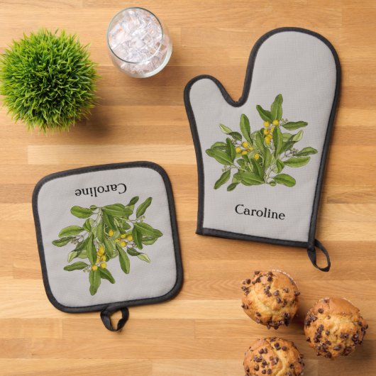 Classy groen gebladerte Oven Mitt en Pothouders Ovenwant & Pannenlap Set (Top down)