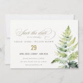 Classy Groen Goud Waterverf Fern Foliage Save The Date (Voorkant)