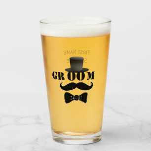 Classy Groom Mustache Top Hat Custom Glas