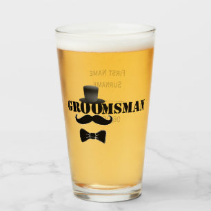 Classy Groomsman Mustache Top Hat Custom Glas