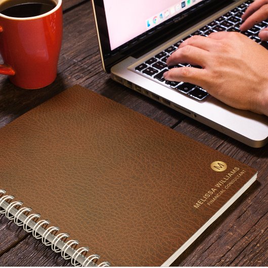 Classy Grown Leather Texture Monogram Initialen Notitieboek
