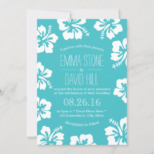 Classy Hibiscus Flowers Turquoise Wedding Kaart