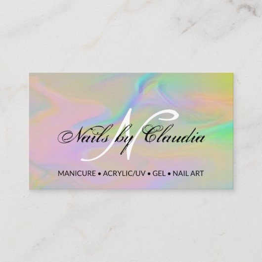 Classy holographic glitter elegant script busjes visitekaartje (Voorkant)