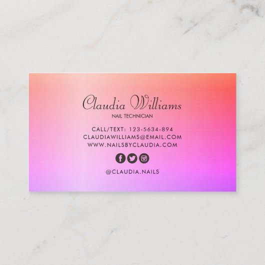 Classy holographic glitter script visitekaartje (Achterkant)