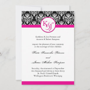 Classy Hot Pink Damask Wedding Sjabloon Kaart