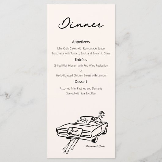 Classy huwelijksmenu met net getrouwde tekening menu (Voorkant)