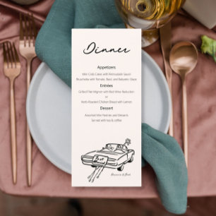 Classy huwelijksmenu met net getrouwde tekening menu