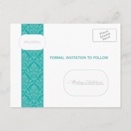 Classy Jade Damask Bewaar de datum Aankondigingskaart (Achterkant)