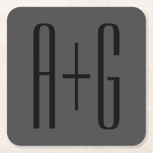 Classy Koppels Initialen   Zwart & Grijs Vierkante Kartonnen Onderzetter