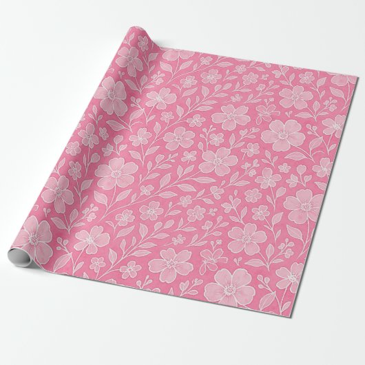 Classy laat bloemenkunstpatroon op heet roze cadeaupapier (Uitgerold)