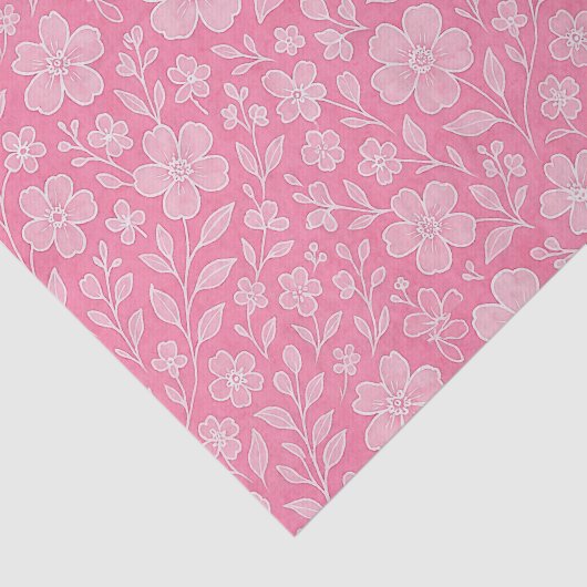 Classy laat bloemenkunstpatroon op heet roze tissuepapier (Detail)