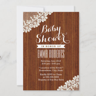 Classy Lace Corner Bois Bébé Douche Invitations