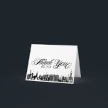 Classy Las Vegas Strip Skyline Carte de remercieme<br><div class="desc">Illustration graphique en bande de las vegas noir et blanc avec un script gras, noir, calligraphique, "Merci" qui rappelle la typographie du tatouage, sur un arrière - plan blanc. Parfait pour vous remercier notes pour votre mariage de las vegas. Pour ajouter votre propre nom et/ou message à l'intérieur, cliquez sur...</div>