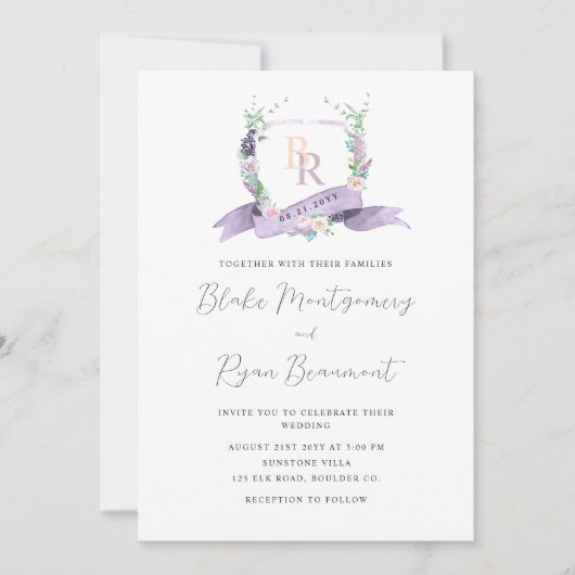 Classy lavendel, Paarse, pastel monogram bruiloft Kaart (Voorkant)