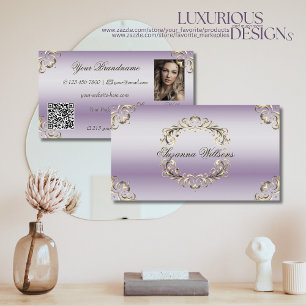 Classy Lavender Gold met foto- en QR-code Visitekaartje
