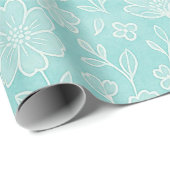 Classy Leaves Floral Art Pattern op Aqua Blue Cadeaupapier (Rol Hoek)