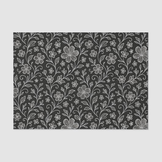 Classy Leaves Floral Art Pattern op grijs zwart Tissuepapier (Voorkant)