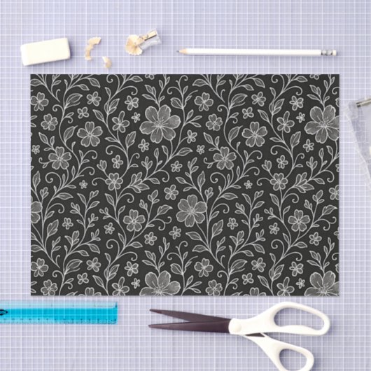 Classy Leaves Floral Art Pattern op grijs zwart Tissuepapier (Craft)