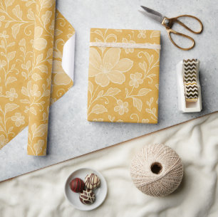 Classy Leaves Floral Art Pattern op okergeel Cadeaupapier